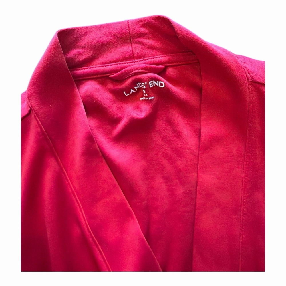 Lands' End Women's Long Sleeve Cotton Belted Robe Small  6-8 Red Granmacore